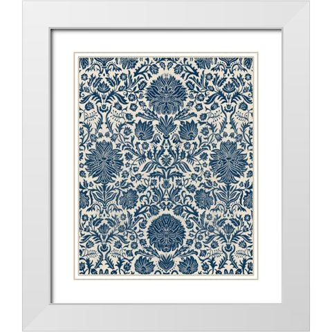 Baroque Tapestry in Navy I White Modern Wood Framed Art Print with Double Matting by Vision Studio