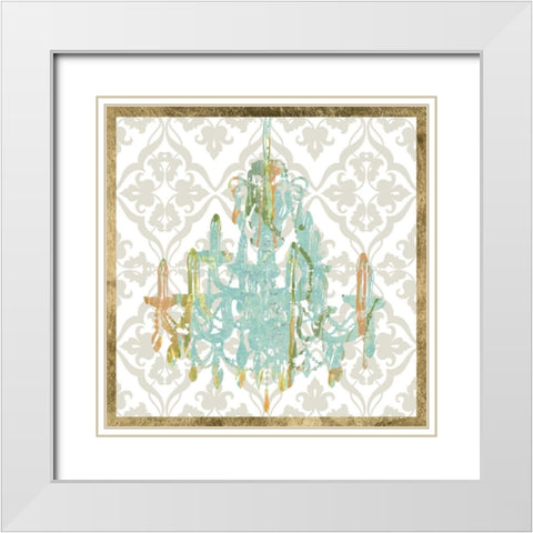 Damask Chandelier I White Modern Wood Framed Art Print with Double Matting by Goldberger, Jennifer