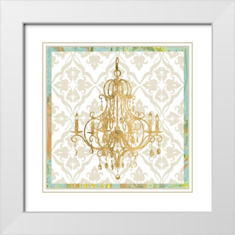 Damask Chandelier II White Modern Wood Framed Art Print with Double Matting by Goldberger, Jennifer