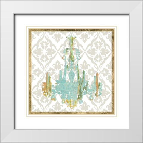 Damask Chandelier III White Modern Wood Framed Art Print with Double Matting by Goldberger, Jennifer