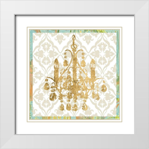 Damask Chandelier IV White Modern Wood Framed Art Print with Double Matting by Goldberger, Jennifer