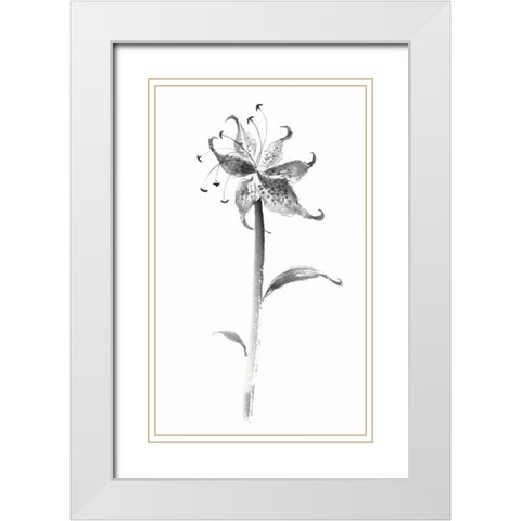 Ink Tiger Lily White Modern Wood Framed Art Print with Double Matting by Rae, Nan