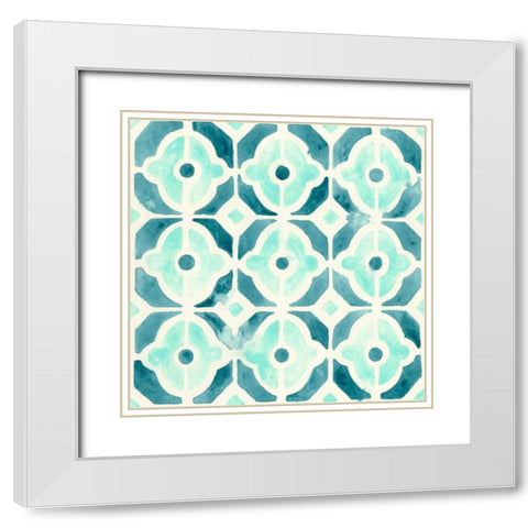 Ocean Tile II White Modern Wood Framed Art Print with Double Matting by Vess, June Erica