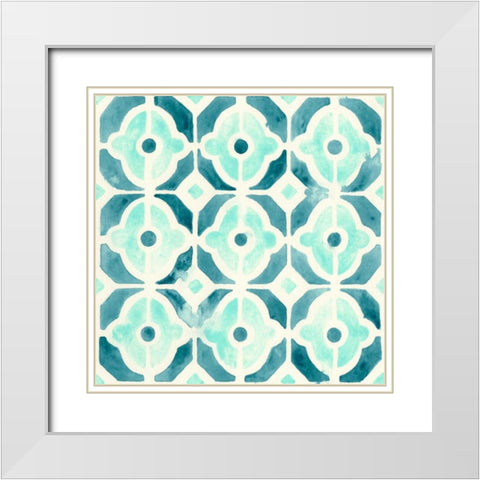 Ocean Tile II White Modern Wood Framed Art Print with Double Matting by Vess, June Erica