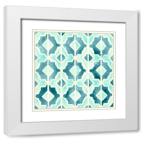 Ocean Tile V White Modern Wood Framed Art Print with Double Matting by Vess, June Erica