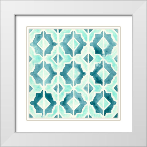 Ocean Tile V White Modern Wood Framed Art Print with Double Matting by Vess, June Erica