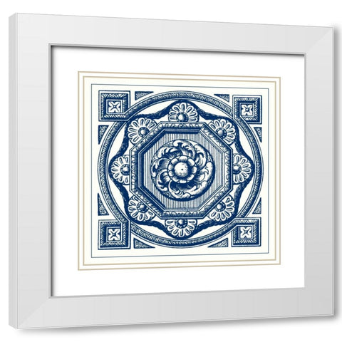 Indigo Medallion I White Modern Wood Framed Art Print with Double Matting by Vision Studio