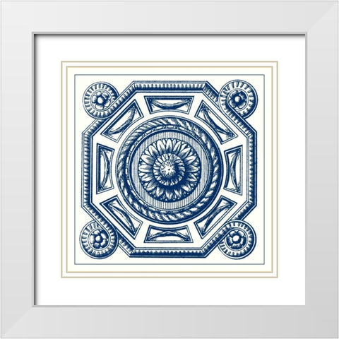 Indigo Medallion II White Modern Wood Framed Art Print with Double Matting by Vision Studio