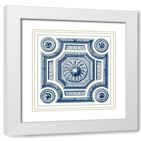 Indigo Medallion III White Modern Wood Framed Art Print with Double Matting by Vision Studio