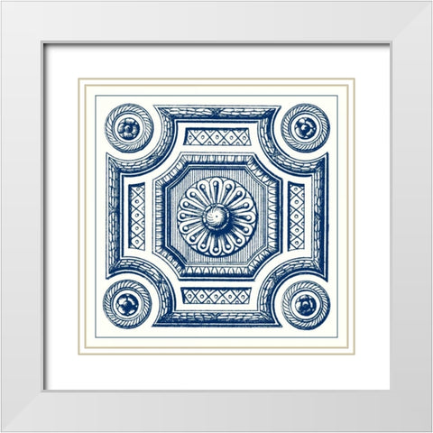 Indigo Medallion III White Modern Wood Framed Art Print with Double Matting by Vision Studio