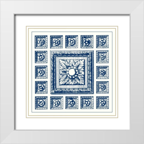 Indigo Medallion IV White Modern Wood Framed Art Print with Double Matting by Vision Studio