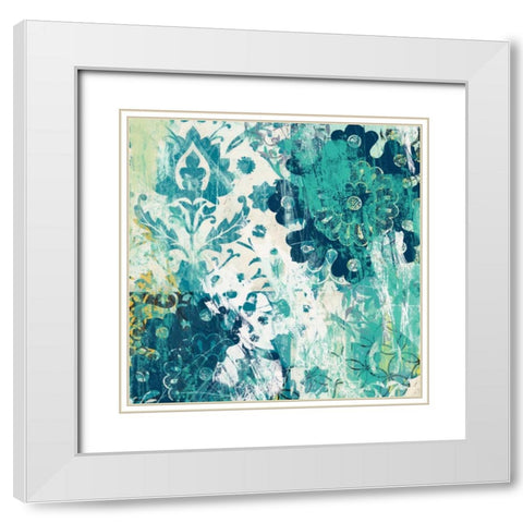 Blue Floral Layers I White Modern Wood Framed Art Print with Double Matting by Vess, June Erica