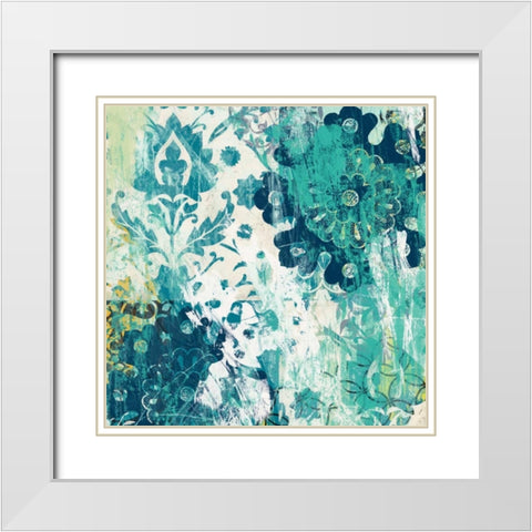 Blue Floral Layers I White Modern Wood Framed Art Print with Double Matting by Vess, June Erica
