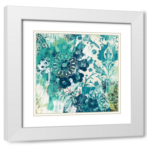 Blue Floral Layers II White Modern Wood Framed Art Print with Double Matting by Vess, June Erica
