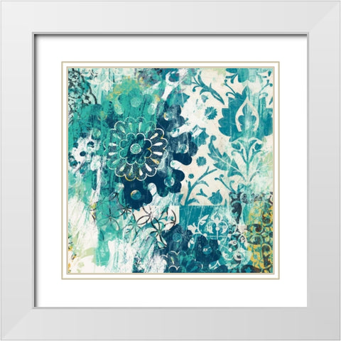 Blue Floral Layers II White Modern Wood Framed Art Print with Double Matting by Vess, June Erica