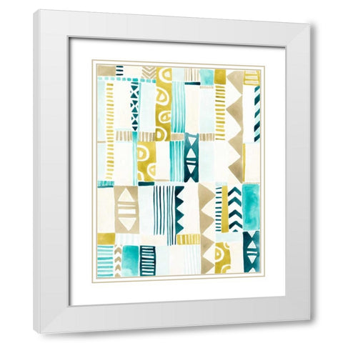 Tribal Patchwork II White Modern Wood Framed Art Print with Double Matting by Vess, June Erica