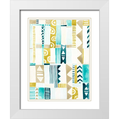 Tribal Patchwork II White Modern Wood Framed Art Print with Double Matting by Vess, June Erica