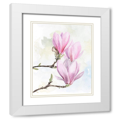 Magnolia Blooms I White Modern Wood Framed Art Print with Double Matting by Parker, Jennifer Paxton