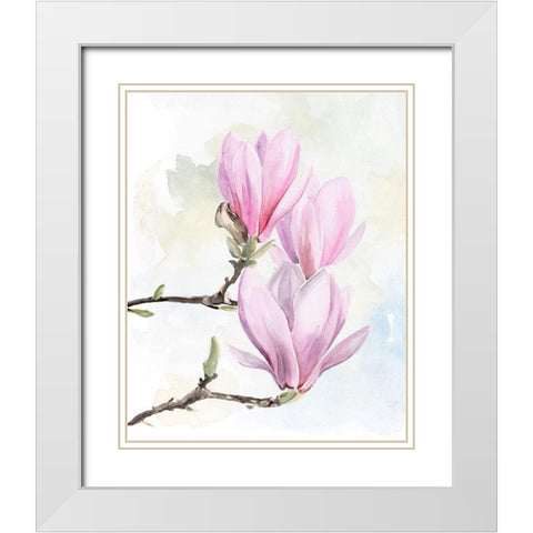 Magnolia Blooms I White Modern Wood Framed Art Print with Double Matting by Parker, Jennifer Paxton