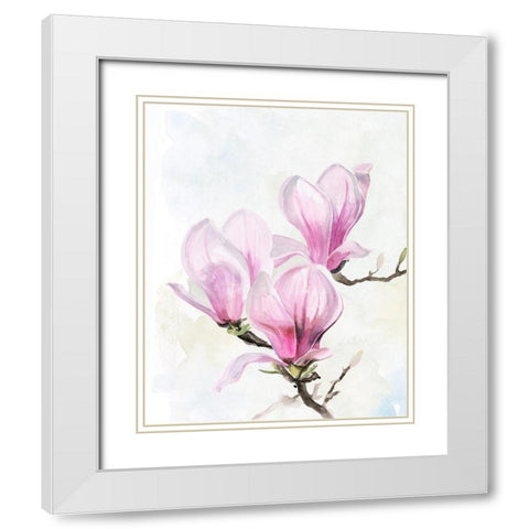 Magnolia Blooms II White Modern Wood Framed Art Print with Double Matting by Parker, Jennifer Paxton