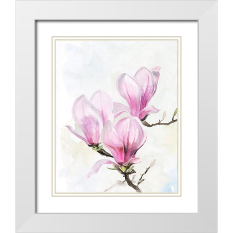 Magnolia Blooms II White Modern Wood Framed Art Print with Double Matting by Parker, Jennifer Paxton