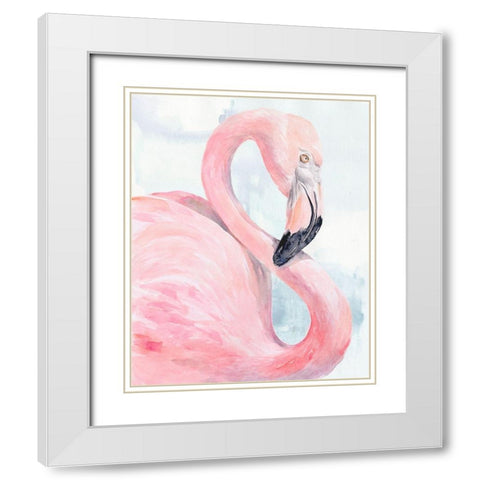 Pink Flamingo Portrait I White Modern Wood Framed Art Print with Double Matting by Parker, Jennifer Paxton