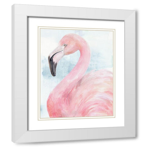 Pink Flamingo Portrait II White Modern Wood Framed Art Print with Double Matting by Parker, Jennifer Paxton