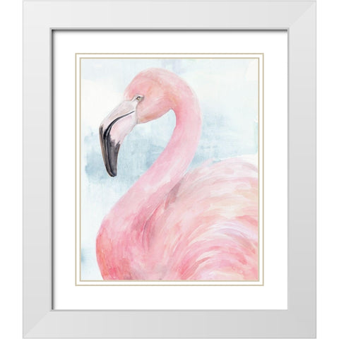 Pink Flamingo Portrait II White Modern Wood Framed Art Print with Double Matting by Parker, Jennifer Paxton