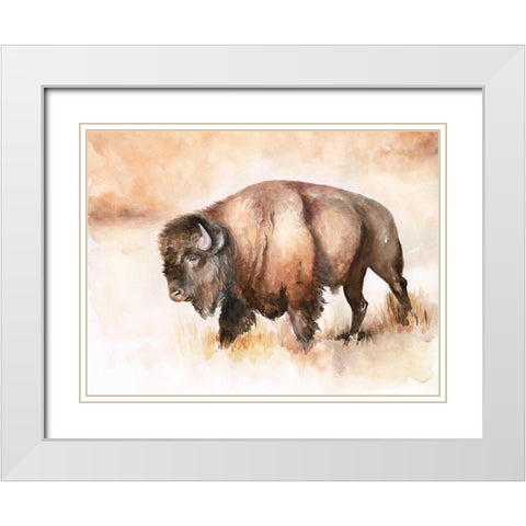 Buffalo Roam I White Modern Wood Framed Art Print with Double Matting by Parker, Jennifer Paxton