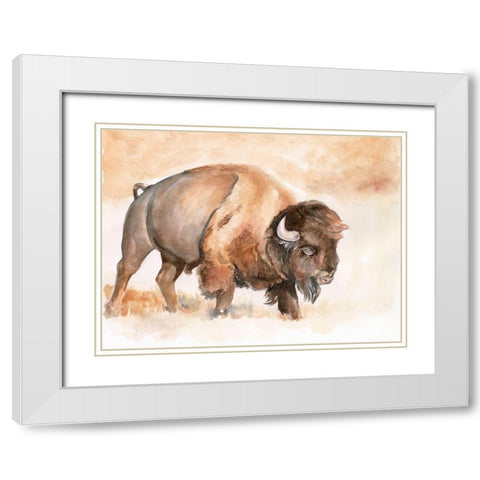 Buffalo Roam II White Modern Wood Framed Art Print with Double Matting by Parker, Jennifer Paxton