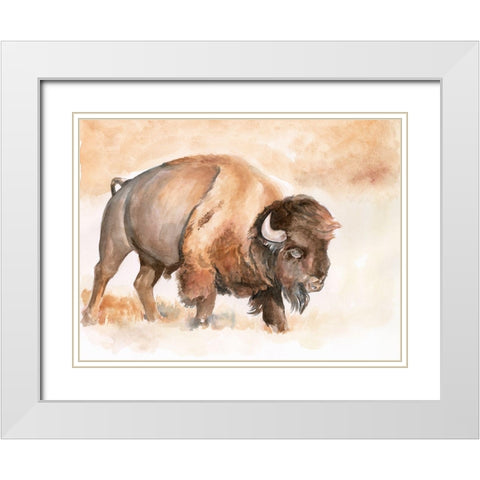 Buffalo Roam II White Modern Wood Framed Art Print with Double Matting by Parker, Jennifer Paxton
