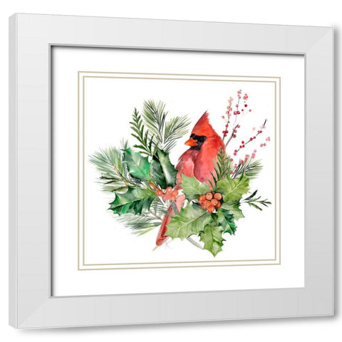 Cardinal Holly Christmas I White Modern Wood Framed Art Print with Double Matting by Parker, Jennifer Paxton