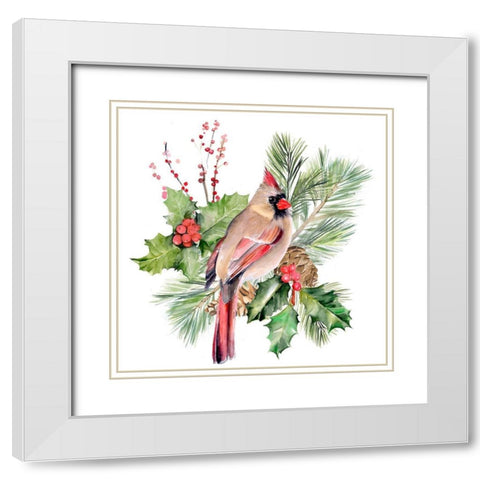 Cardinal Holly Christmas II White Modern Wood Framed Art Print with Double Matting by Parker, Jennifer Paxton