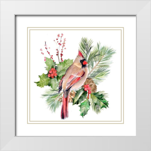 Cardinal Holly Christmas II White Modern Wood Framed Art Print with Double Matting by Parker, Jennifer Paxton