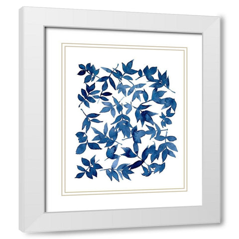 Indigo Fallen Leaves I White Modern Wood Framed Art Print with Double Matting by Scarvey, Emma