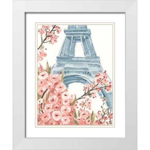 Paris Cherry Blossoms I White Modern Wood Framed Art Print with Double Matting by Warren, Annie