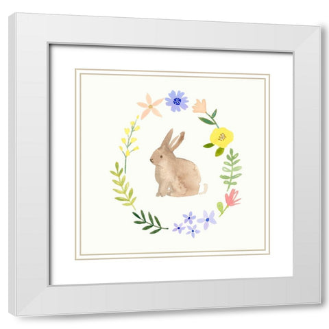 Wildflower Bunny I White Modern Wood Framed Art Print with Double Matting by Barnes, Victoria