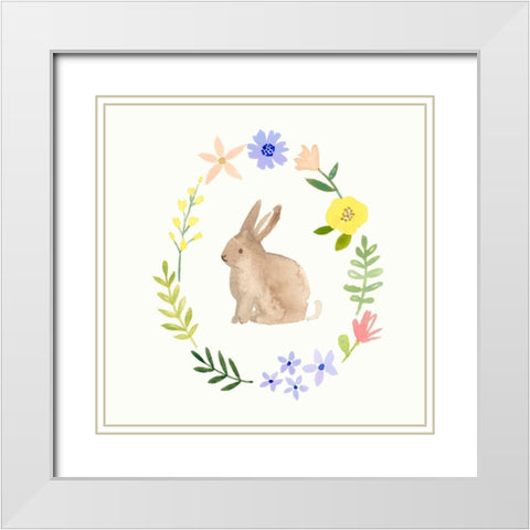 Wildflower Bunny I White Modern Wood Framed Art Print with Double Matting by Barnes, Victoria