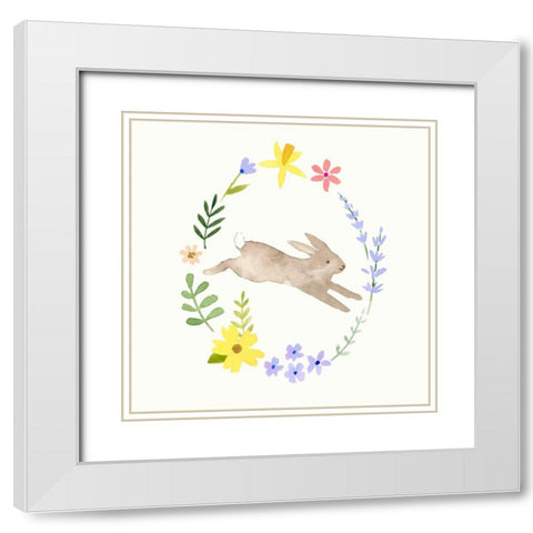 Wildflower Bunny II White Modern Wood Framed Art Print with Double Matting by Barnes, Victoria