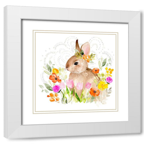 April Flowers and Bunny II White Modern Wood Framed Art Print with Double Matting by Parker, Jennifer Paxton
