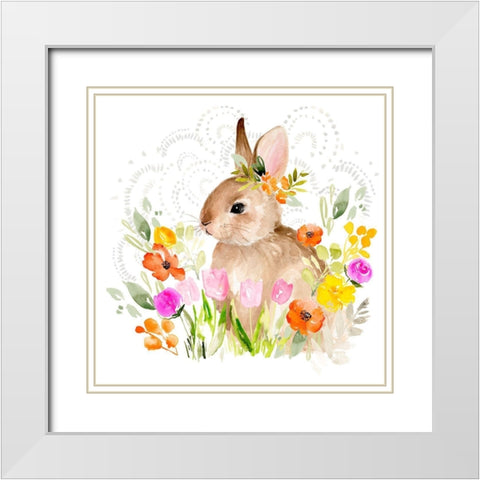 April Flowers and Bunny II White Modern Wood Framed Art Print with Double Matting by Parker, Jennifer Paxton
