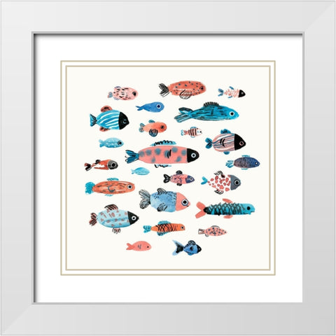 Fish School II White Modern Wood Framed Art Print with Double Matting by Warren, Annie
