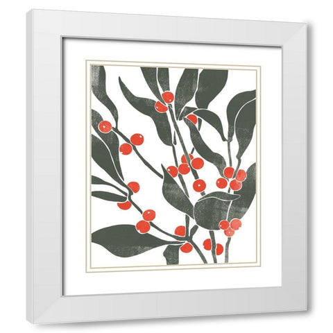 Colorblock Berry Branch II White Modern Wood Framed Art Print with Double Matting by Scarvey, Emma