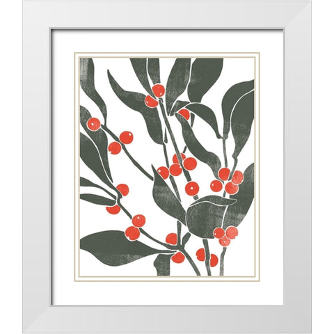 Colorblock Berry Branch II White Modern Wood Framed Art Print with Double Matting by Scarvey, Emma
