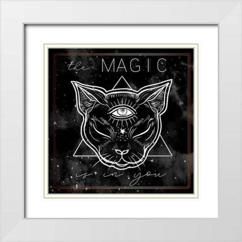 Mystical Cat I White Modern Wood Framed Art Print with Double Matting by Parker, Jennifer Paxton