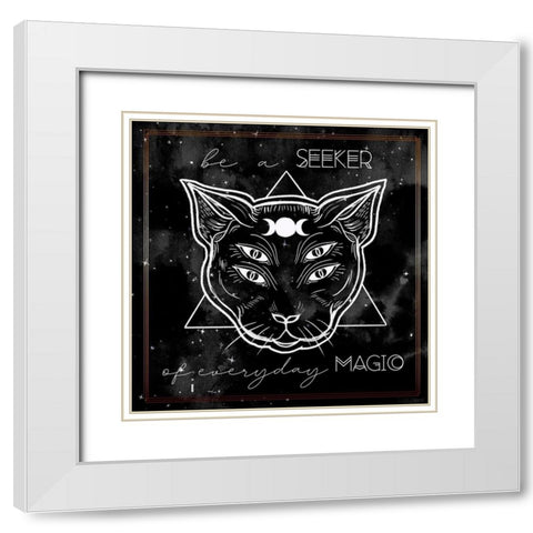 Mystical Cat II White Modern Wood Framed Art Print with Double Matting by Parker, Jennifer Paxton