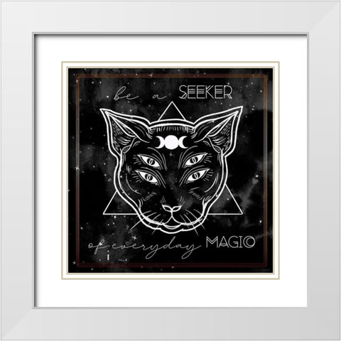 Mystical Cat II White Modern Wood Framed Art Print with Double Matting by Parker, Jennifer Paxton