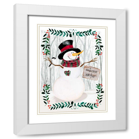Folk Snowman Forest I White Modern Wood Framed Art Print with Double Matting by Parker, Jennifer Paxton