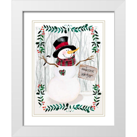 Folk Snowman Forest I White Modern Wood Framed Art Print with Double Matting by Parker, Jennifer Paxton