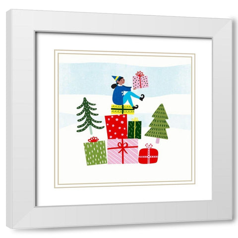 Santas Little Helpers I White Modern Wood Framed Art Print with Double Matting by Barnes, Victoria